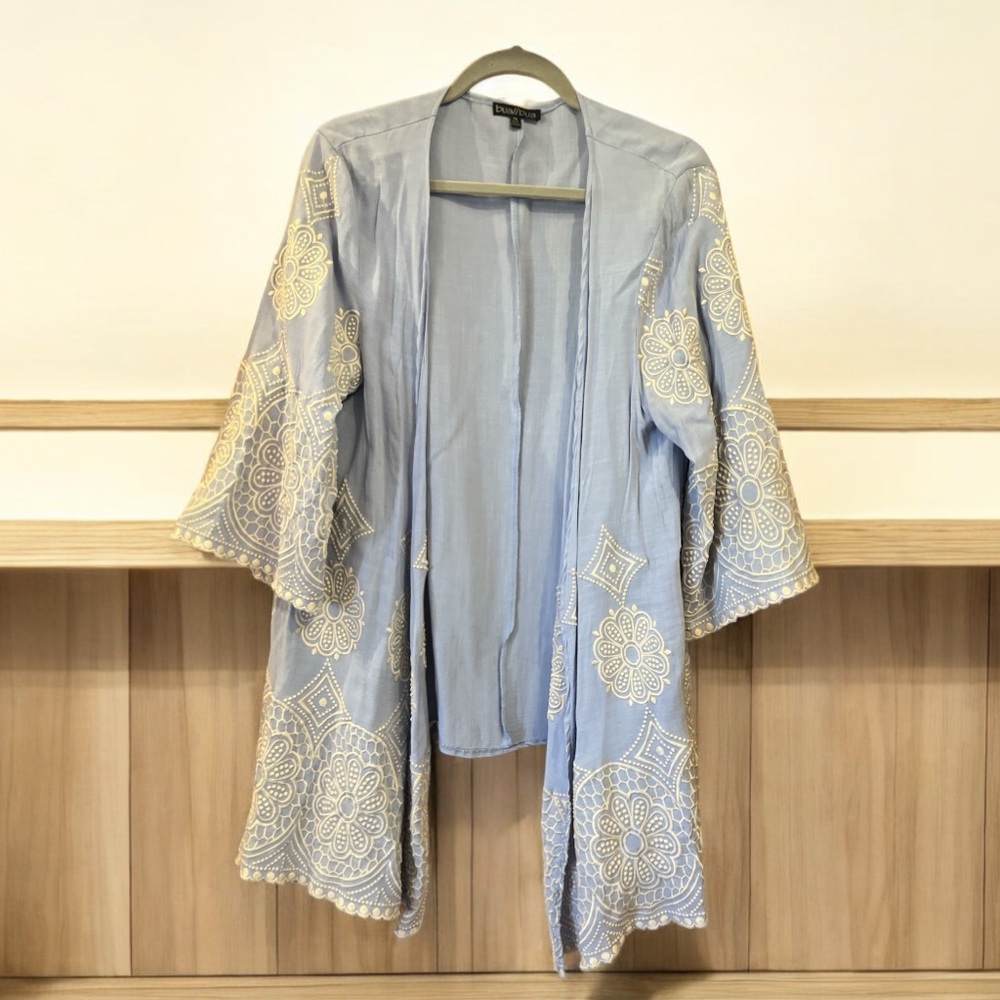 Bua/bua Light Blue & White Embroidered Open Coverup